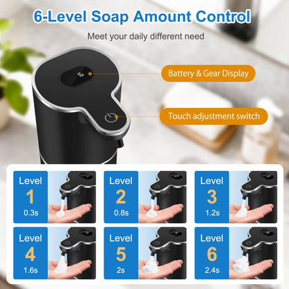 Automatic Foaming Soap Dispenser with Digital Display, 6-Level Foam Adjustable, Rechargeable, 12.8oz/ 380ml Wall Mounted Touchless Hands Free Auto Dispenser for Kitchen, Bathroom, Hotel, Restaurant