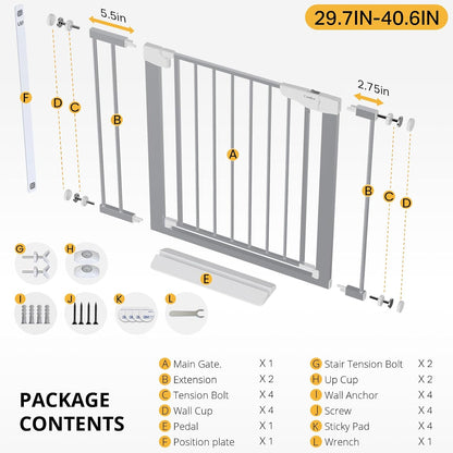 Cumbor 29.7-48" Baby Gate for Stairs, Mom's Choice Awards Winner-Dog Gate for Doorways, Auto Close Safety Pet Gate for Dogs Indoor, Easy Install Pressure Mounted Child Gate with Walk Thru Door, Brown