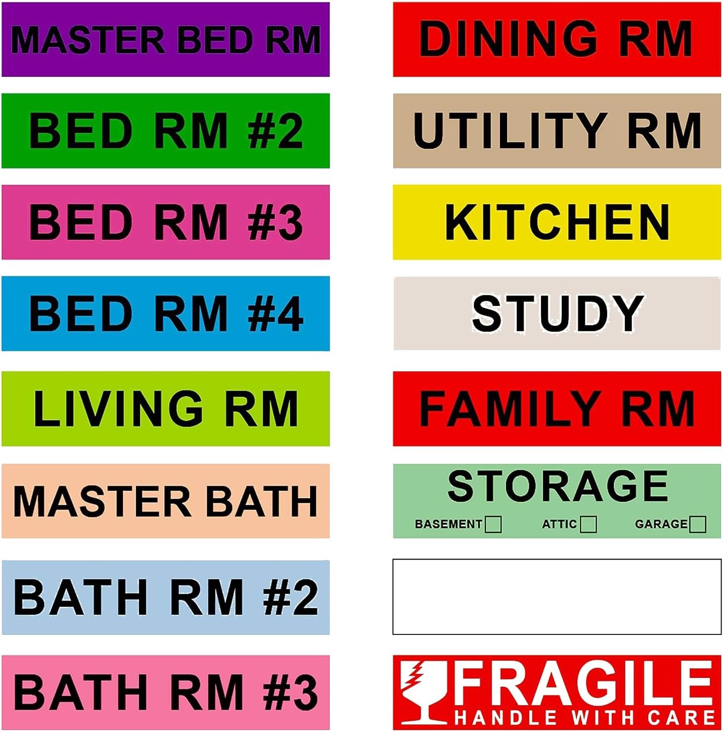 960 Count Home Moving Labels,16 Rolls Different Color Coding Moving Labels for Boxes Stickers + Fragile Moving Stickers + 1 Blank Label Roll for Customized Use