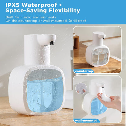 Automatic Foaming Soap Dispenser, 17oz/500ml Touchless Rechargeable with 4-Level Adjustable & IPX5 Waterproof - Level Display for Wall/Tabletop Use in Bathroom, Kitchen, Black