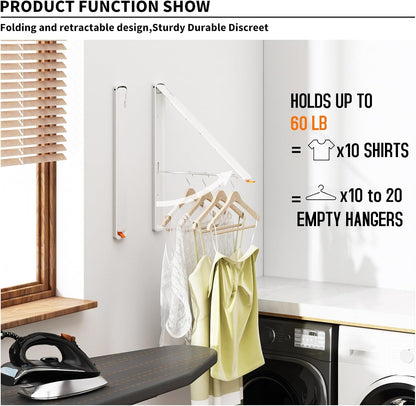 Retractable Clothes Drying Rack for wall clothes hanger rack for Laundry | Folding Hanger Rack Laundry Hanger Dryer Rack, Easy to Install, Closet Storage Organization, Space Saving Aluminium,Walnut