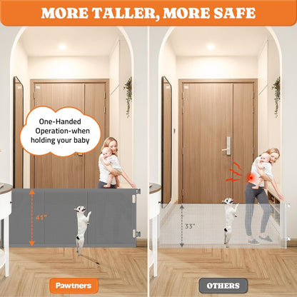 Pawtners Retractable Baby Gates Extra Wide, 41" Tall Extends up to 71" Wide, Dog Gate Indoor for Stairs, Pet Gate with Support Rods for Doorways Hallways Indoor & Outdoor-Black