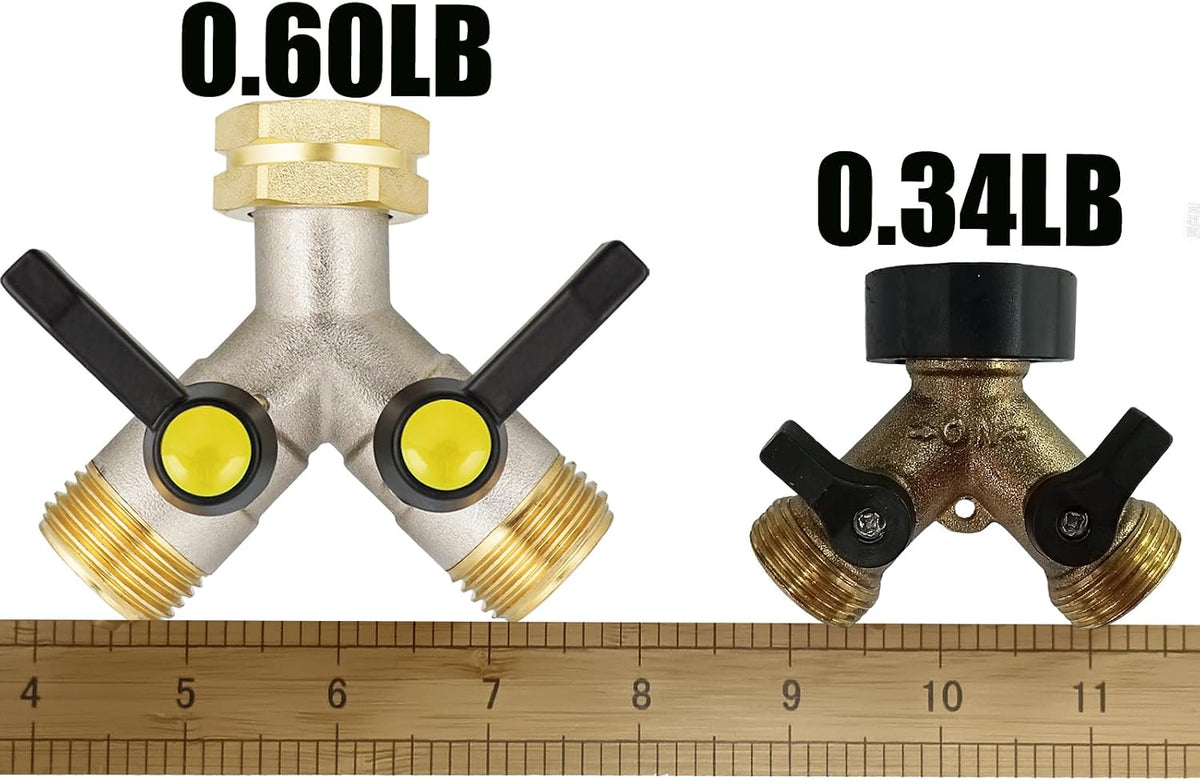 EJW Hose Splitter 2 Way, Garden Hose Splitters, Heavy Duty Faucet Splitter,Rv Brass Water Hose Y Splitter, Double Hose Connector, Spigot Splitter, Two Way Hose Manifold Valve 3/4 Inch GHT Thread.