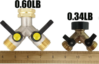 EJW Hose Splitter 2 Way, Garden Hose Splitters, Heavy Duty Faucet Splitter,Rv Brass Water Hose Y Splitter, Double Hose Connector, Spigot Splitter, Two Way Hose Manifold Valve 3/4 Inch GHT Thread.