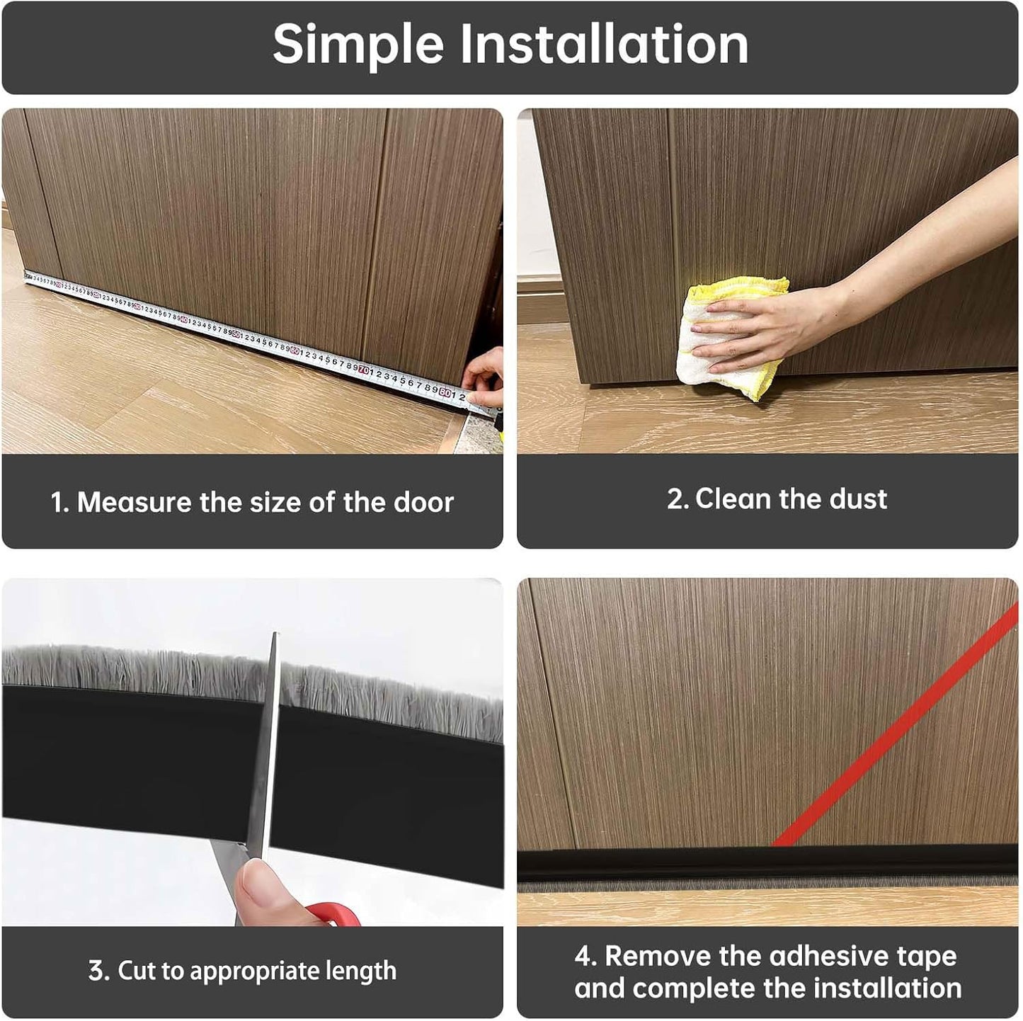 Door Sweep for Bottom of Door, Integrated Bottom Door Draft Stopper with Brush, Self-Adhesive Under Door Seal for Dust/Noise/Hot or Cold Air Insulation, Black 39.37" L/1" W