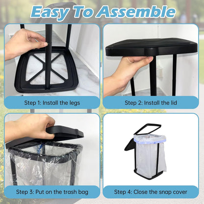 Collapsible Trash Bag Holder Portable Garbage Bin Holder Stand for Kitchen Outside High Capacity Plastic Outdoor Trash Can with Lid for Parties and Camping, Black