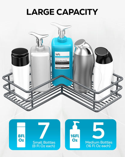 Nieifi Corner Shower Shelves Stainless Steel, Adhesive Shower Caddy Basket Rack with Hooks, Rust Proof for Bathroom Shelf Shampoo Holder (Silver, 2 Pack)