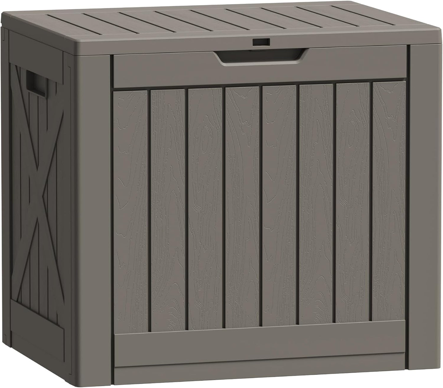 Flamaker Resin Deck Box 120 Gallon Waterproof Large Outdoor Indoor Storage Box Imitation Wood Resin for Patio Furniture Garden Tools and Pool (Black)
