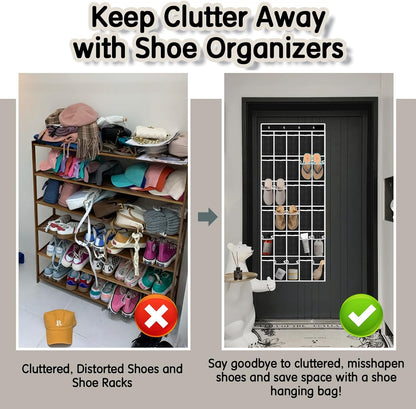 Kotkn Over the Door Shoe Organizer with 30 Breathable Mesh Pockets - Large Capacity Closet Storage for Men & Women, Hanging Shoe Rack Organizer (Gray)