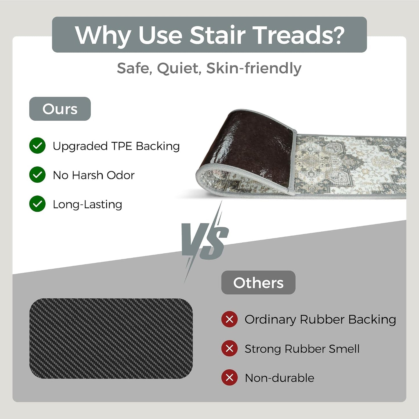 sarben Non Slip Stair Treads for Wooden Steps 15PCS - 8"x30" Indoor Safety Carpet, Edging Mats with TPE Adhesive Backing, Pet and Elderly Friendly Stair Rugs (Taupe) - Colors B
