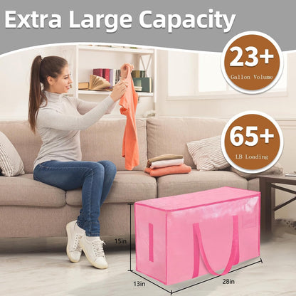 8 Pack-Extra Large Heavy Duty Moving Bags - Waterproof Storage Totes with Handles & Zippers, Foldable for College Dorm, Storage (Clear)