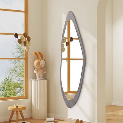 AAZZKANG Irregular Wall Mirror Full Length Black Wood Framed Large | 47"x20" Asymmetrical Full Body Mirrors for Bedroom Living Room Entryway