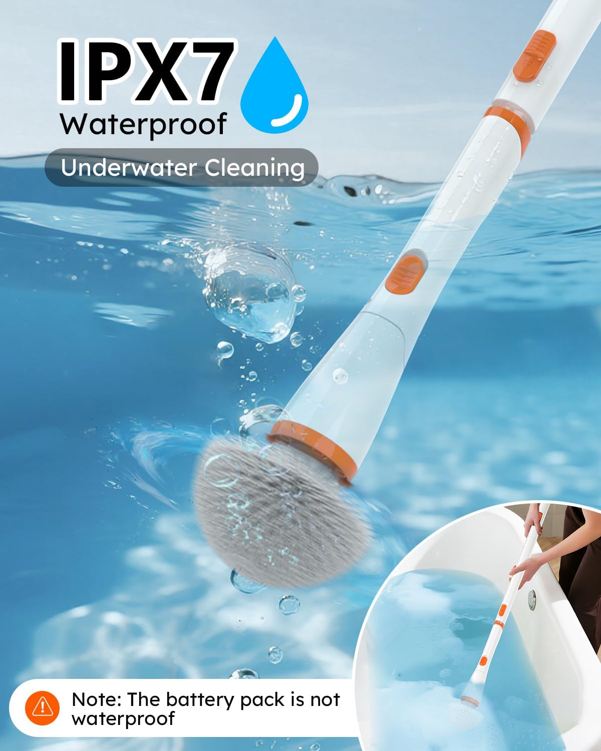 TUYU Electric Spin Scrubber, Full-Body IPX7 Waterproof Bathroom Scrubber with Power LCD Display, Adjustable Extension Handle, Cordless Shower Cleaner Brush for Bathtub Kitchen Wall Cleaning