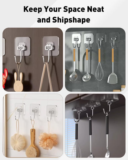 Uniclife 10 Pcs Large Adhesive Hooks for Hanging, 33 lbs (Max) Heavy Duty Wall Hooks, Clear Waterproof Picture Hangers, Self-Adhesive Sticky Hangers for Outdoor Bathroom Kitchen and Office