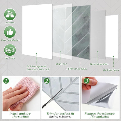 Nuanchu 10 Sheets White Herringbone Peel and Stick Backsplash 11.4 x 9 Inch 3D Stick on Wall Tiles, Self Adhesive, Waterproof & Easy to Clean for Kitchen Bathroom Rental Wall Tile