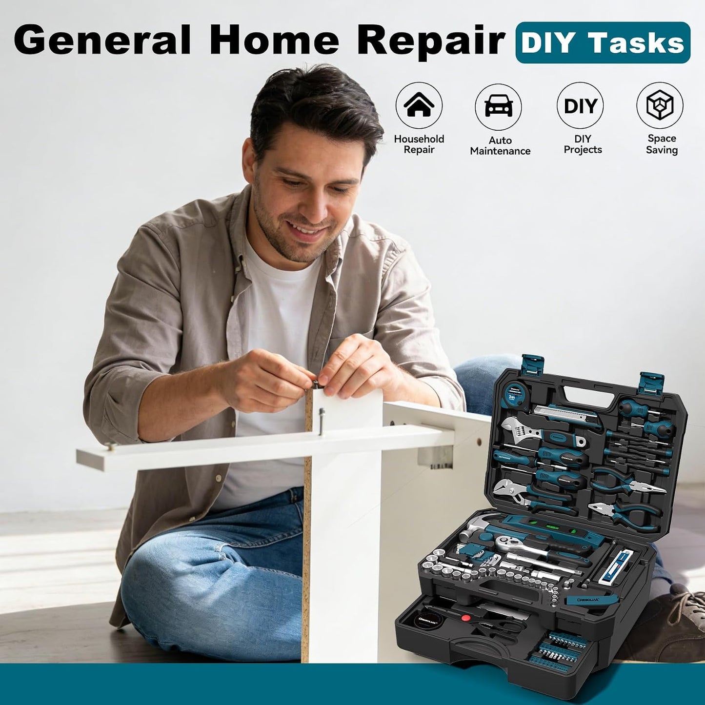 328 Piece Tool Kit for Home,Hand Repair Tool Set,Toolbox Storage Case with Drawer,General Household/Auto Tool Kit,Perfect for Homeowner, DIY, Handyman