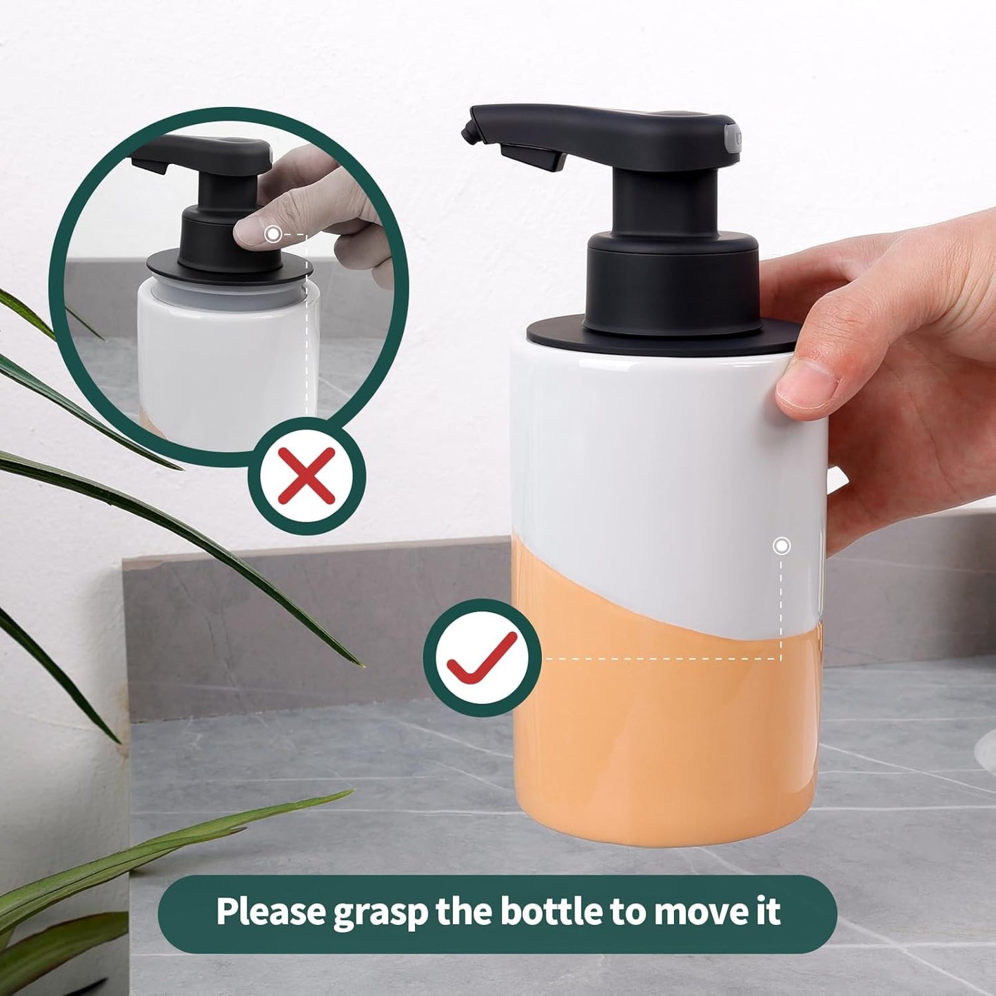 BosilunLife Automatic Soap Dispenser Ceramic Hand Free Soap Dispenser with Waterproof Pump Rechargeable Smart Electric Lotion Soap Dispenser Touchless (White-Green, Foam Pump)