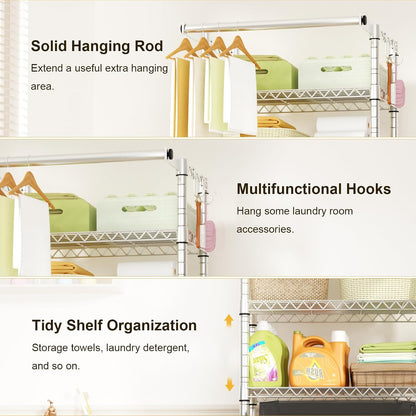 Ulif U11 Over Washer and Dryer Shelves, 3 Tiers Laundry Room Storage and Organizer Standing Shelf, Metal Freestanding Clothes Drying Rack, 33.9" W x 19.7" D x 77.6" H, Black