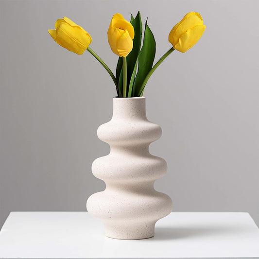 Steviieden Ceramic Vases Set 2, Modern Home Decor,Off White Round Vases,Modern Dried Flower Vases, Boho Home Decor for Centerpieces Wedding Dinner Table Party Living Room Office Bedroom