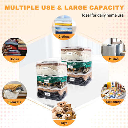 Clear Zippered Storage Bags Plastic Sweater Storage Bags with Zipper 6 Packs Clothing Organizer for Blankets Linen Sweater Bed Sheet Quilt Clothes Pillow (15.7 x 13.8 x 3.9 Inch, White)