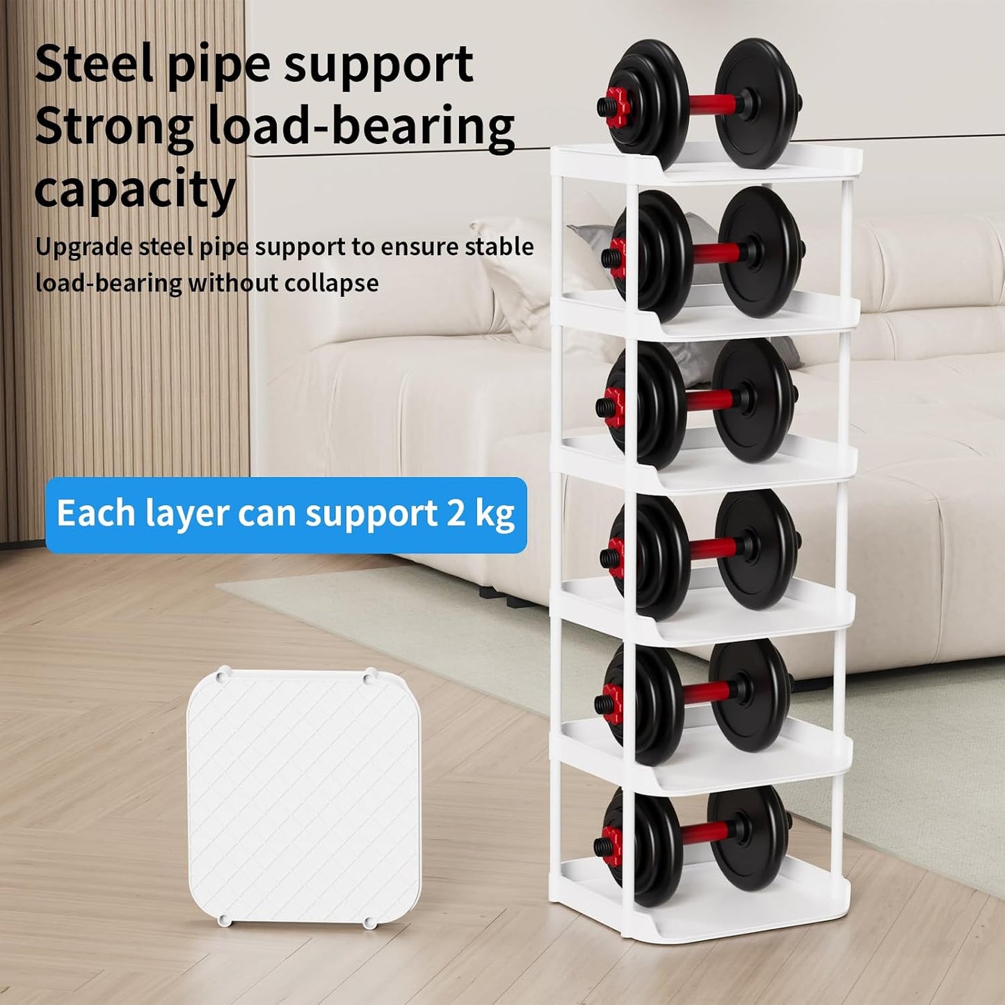 6 Tier Vertical Narrow Shoe Rack, Stackable Tall Skinny Shoerack, Compact Single Shoes Storage Tower for Slim Space, Corner Plastic Shelves, for Hallways, Entryway, Bedrooms Organizer, Black