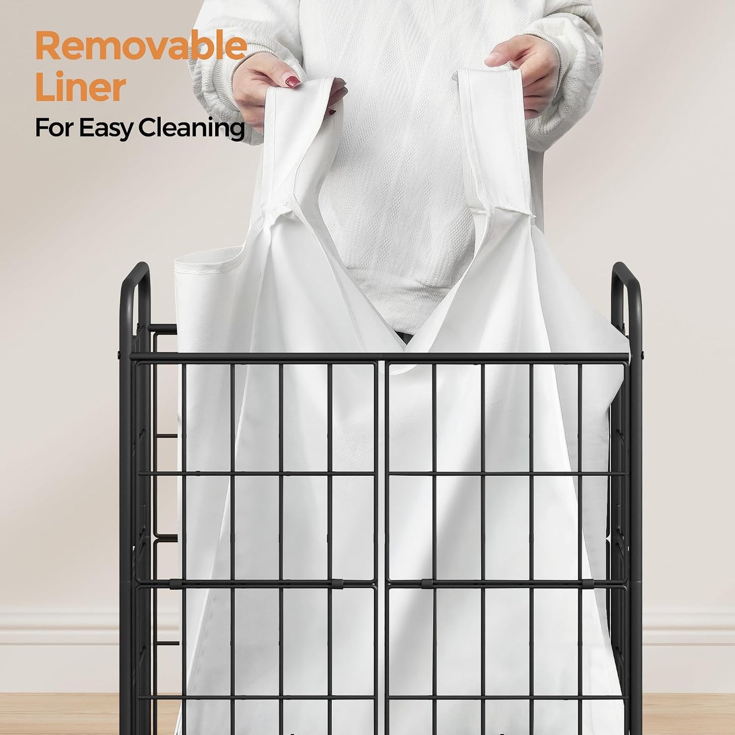2 Section Laundry Hamper with Wheels and Brake, 100L Laundry Sorter Cart with 2 Removable Liner Bags, Metal Handle, Rolling Laundry Basket for Bedroom Laundry Room