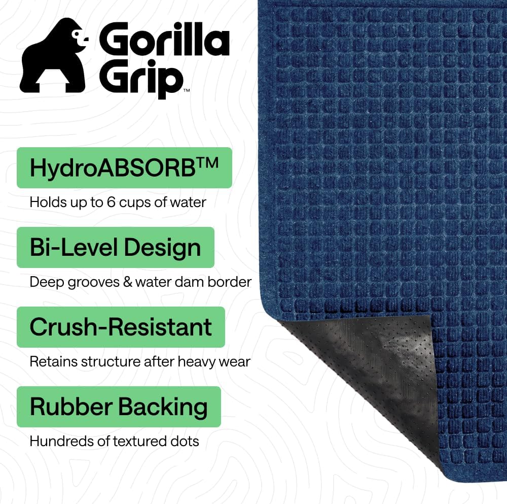GORILLA GRIP® Ultra Absorbent Front Door Mat Outside Entrance, Traps Dirt and Moisture, HydroABSORB Indoor Outdoor Doormat Holds Up to 1.7 Cups Water, Stain and Fade Resistant Welcome Mat, 29x17 Black