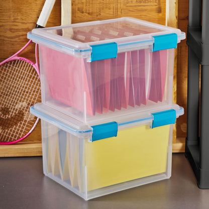 Sterilite 4-Pack Gasket Box, Home Storage Organizer Bins with Lids, 37 Quart – Stackable Clear Plastic Containers for Bedroom, Bathroom, Garage, Basement, or Attic