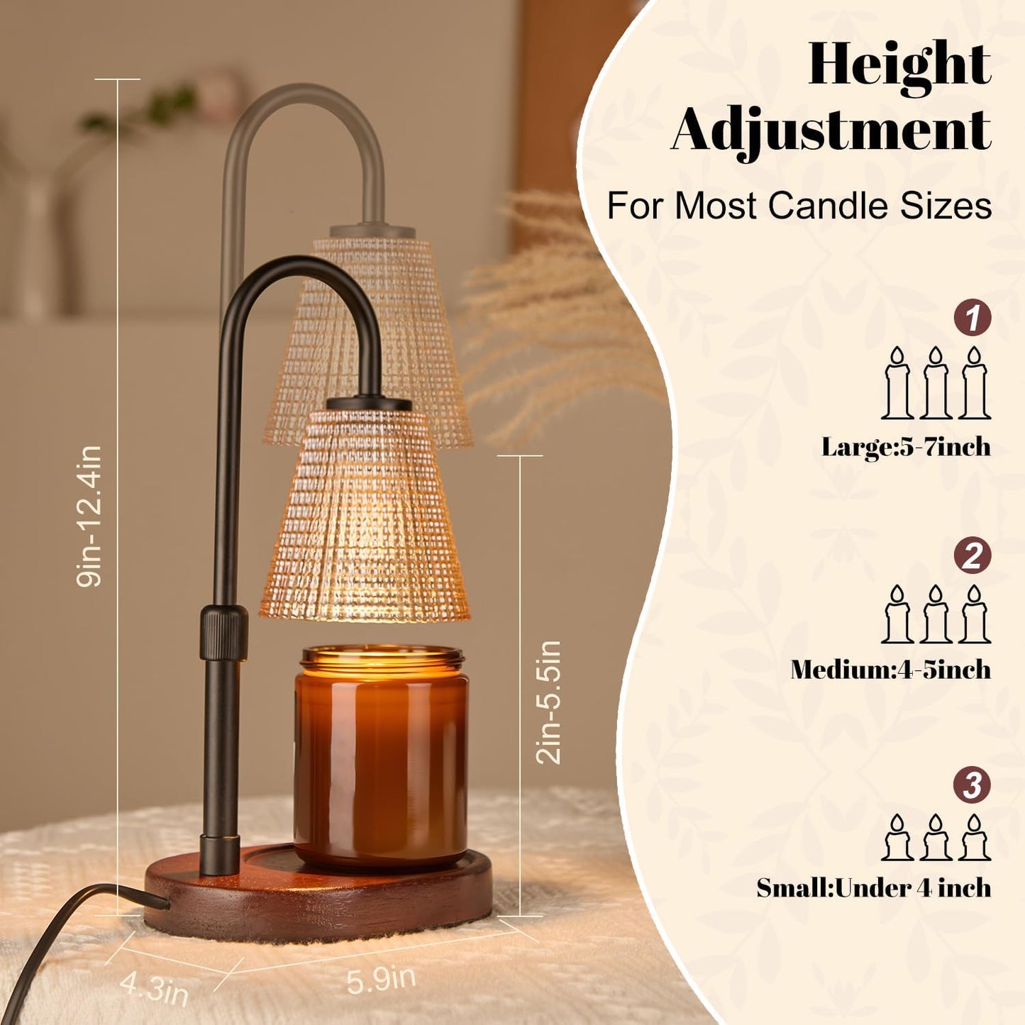 Candle Warmer Lamp,with Timer & Dimmer(3Bulbs),Candle Lamp Warmer Height Adjustable,Gifts for New Home,House Warming Gift,Birthday Gifts for Women/Daughter/Mom/Friend-Black