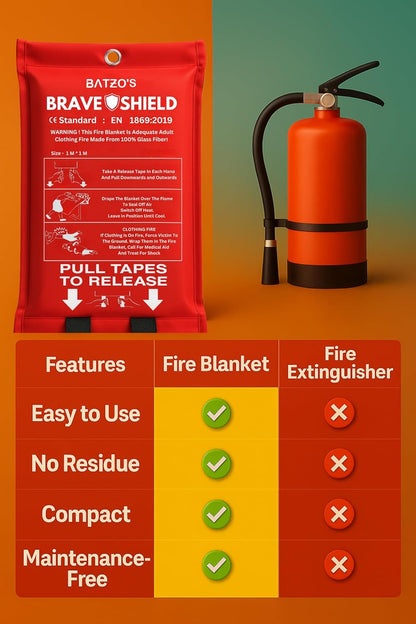 Batzo's BraveShield Emergency Fire Blanket 40"x40" 2-Pack – Premium, Lab-Tested, Fireproof, Heat-Resistant, CE Certified for Home, Kitchen, Car and Outdoor Safety