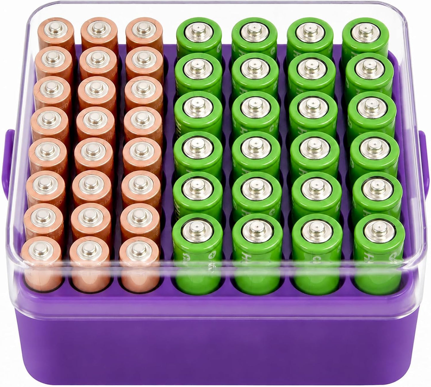 ALCYON Battery Organizer Storage Case, Battery Vault Box Container for 48pcs AA Batteries, Plastic Clear Protective Battery Holder for Travelling/Home/Office (Black, Large)