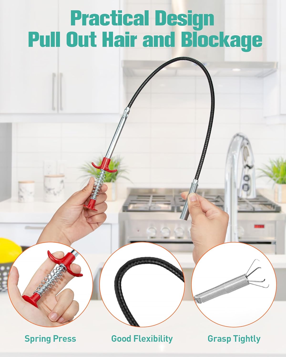 Oanie 7 Pack Drain Cleaner - 25inch Hair Clog Remover Tool, Sticks To Drain Hair, Sink Snake for Shower, Kitchen Sink, Bath Tub, Bathroom