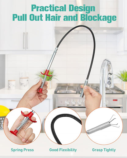 Oanie 7 Pack Drain Cleaner - 25inch Hair Clog Remover Tool, Sticks To Drain Hair, Sink Snake for Shower, Kitchen Sink, Bath Tub, Bathroom