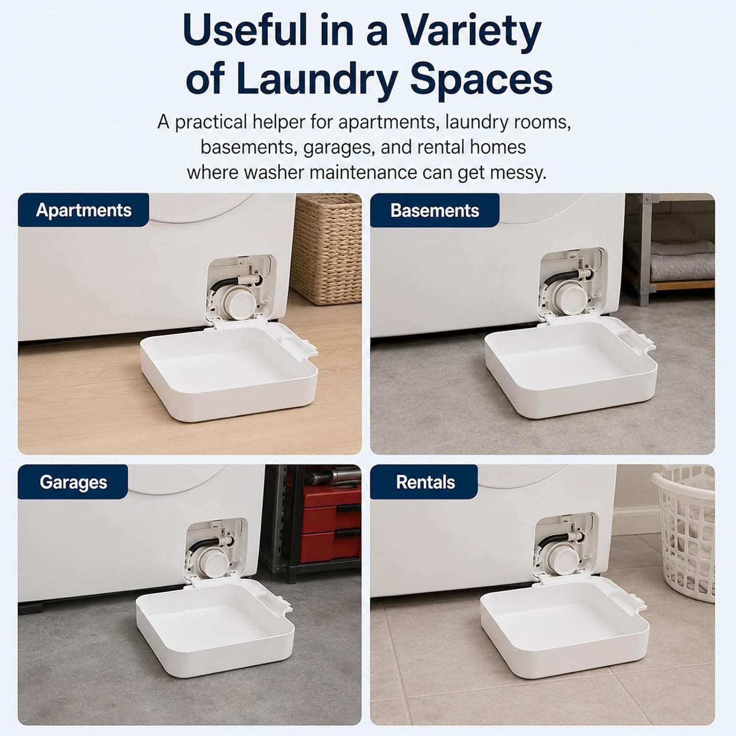 Universal Front-Load Washing Machine Drain Pan, Washing Machine Drain Tray, Leak-Proof Water Catch Drainage Tray, Easy Installation for Basements, Apartments, Mobile Homes, Garages, and Rentals