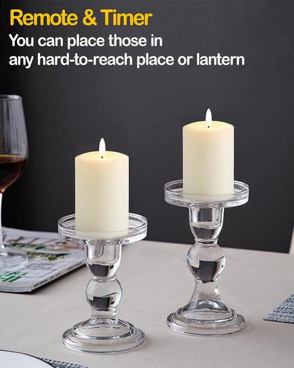 Gmnee 3"x4" Flickering Flameless Candles with Remote Timer, Real Wax, Ivory Pillar Candles, Set of 3 Fake LED Battery Operated Candles for Home, Fireplace, Centerpiece, Rustic and Farmhouse Decor