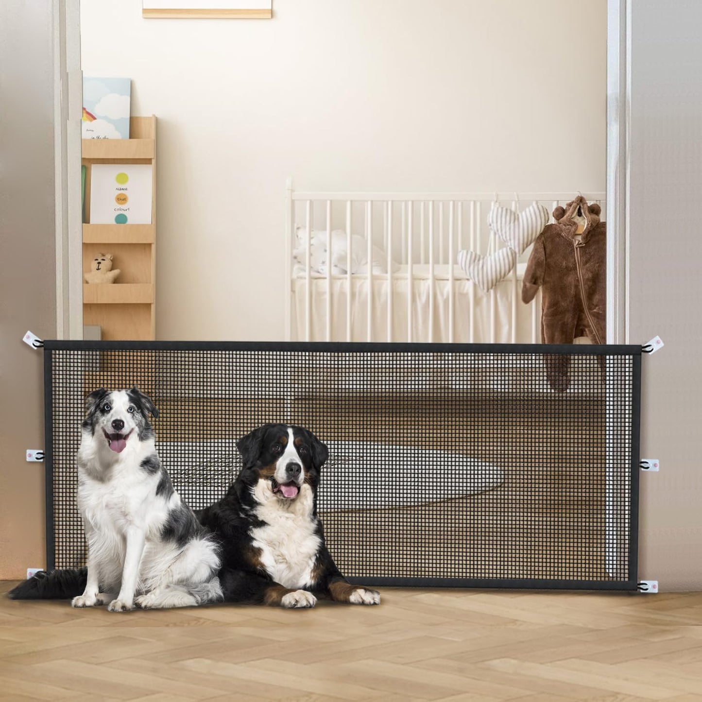 Cupount Dog Screen Mesh Gate for Stairs Pet Gates for The House: for Doorways Stairways Indoor 29 inches Tall, 38 inch Wide, Fits 32-35 inch Openings