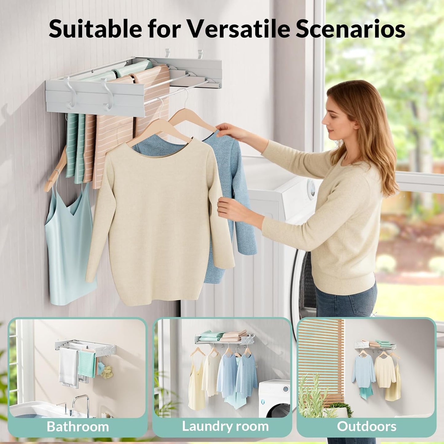 Foldable Wall Mounted Space-Saving Drying Rack, 23.5 In Rustproof Stainless Steel Laundry Hanger with 50 Lbs Heavy Duty Reinforced Rods for Wet Towels & Heavy Clothes, Fits Apartment Bathroom RV,White