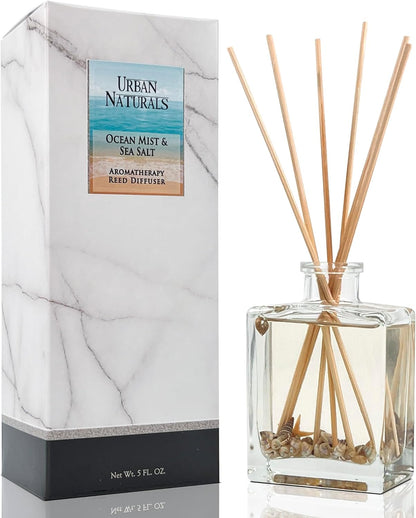 Urban Naturals Smoked Vanilla Reed Diffuser Set with Vanilla Bean, Sandalwood & Leather – 5 Ounce Sleek Black Rectangular Refillable Glass Bottle – Made in the USA