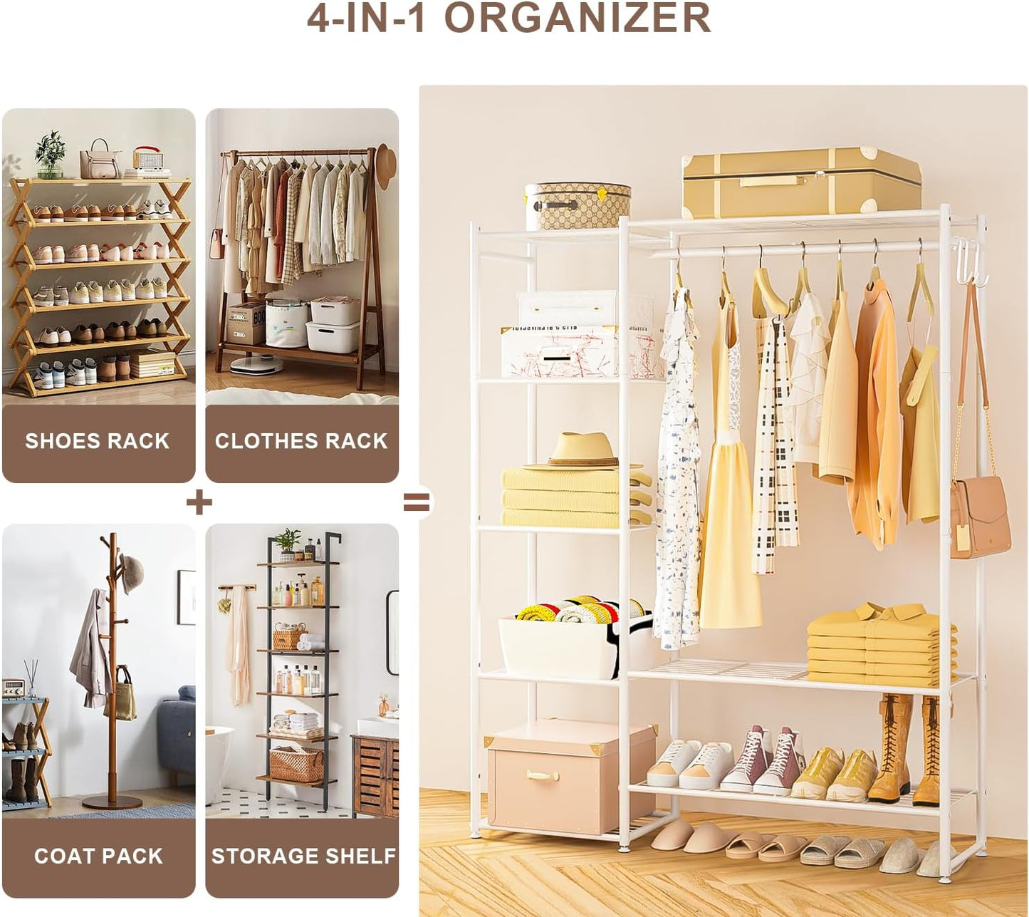 Neprock Wardrobe Closet, Portable Clothing Rack for Hanging Clothes, Free Standing Closet Organizers and Storage System with 4 Tiers Shelves for Cloakroom Bedroom,Black