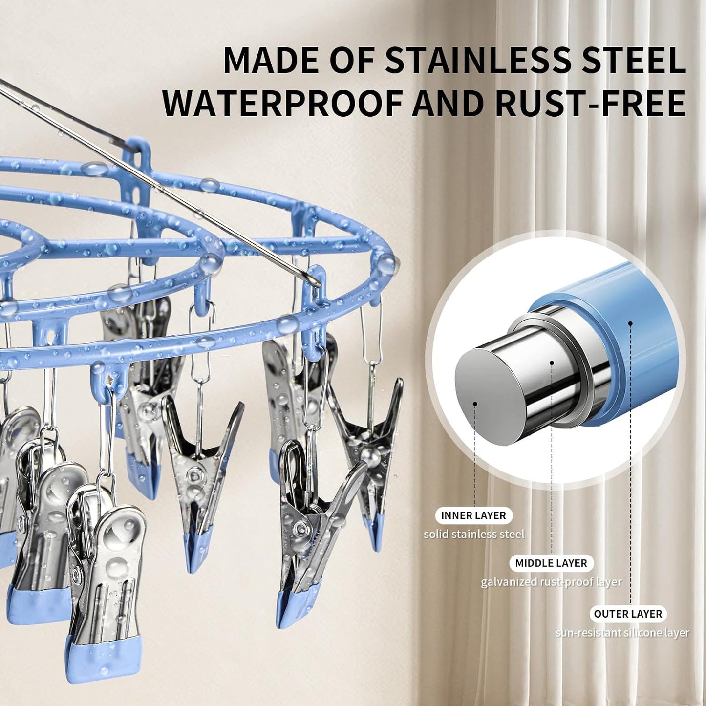 PHYDELU Drying Rack Clothing with 20 Clips，Sock Hanger for Drying，Hanging Clothes Dryer Underwear Hangers Racks Laundry Herb Socks Panty Wet Bra Lingerie Baby Delicates Foldable Small Indoor Metal