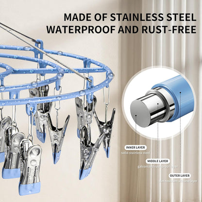 PHYDELU Drying Rack Clothing with 20 Clips，Sock Hanger for Drying，Hanging Clothes Dryer Underwear Hangers Racks Laundry Herb Socks Panty Wet Bra Lingerie Baby Delicates Foldable Small Indoor Metal