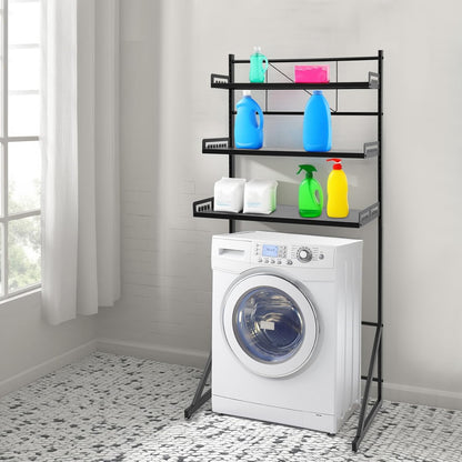 Adjustable Height Laundry Room Shelves for Laundry Room Organization 3 Tiers Laundry Room Organization Shelves Over The Washer and Dryer Storage Shelf (Black, 26.8×18.3×64in)