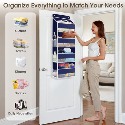 SpaceHacks 1 Pack Over The Door Organizer, Hanging Storage Organizer with Clear Window, 40lb Ultra Sturdy Large Capacity Room Organizer for Pantry Laundry Bathroom Nursery Closet Baby Essential (Grey)