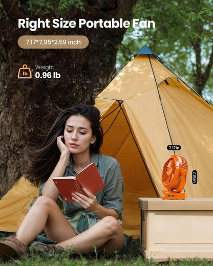Gaiatop Portable Camping Fan with LED Lantern, 360°Rotation and Clip on for Desk, USB Rechargeable Battery Powered, Digital Display and Hanging Hook for Tent Outdoor Travel Bedroom Black
