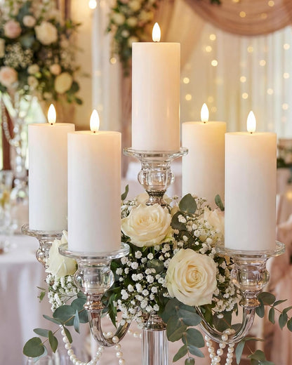 VIHOSE 9 Pack White Flameless Candles Set with Remote and Timer Flickering Flameless Battery Candles Flat Top LED Pillar for Wedding Outdoor Home Festival Decoration(D 3'' H 4'' 5'' 6'')
