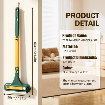 Window Screen Cleaning Brush, 2 in 1 Net Window Mesh Screen Cleaner Tool with Squeegee, Wet Dry Dual-Use Multi-Purpose Cleaning Brush for Dusty Corners, Patio Door Porch Screens, Blue