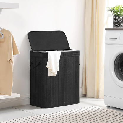 SONGMICS Laundry Hamper with Lid, Bamboo Launry Basket with Handles, Foldable Storage Basket for Laundry Room, Bedroom, 100L, Brown ULCB063K02