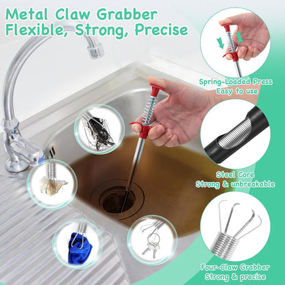 18PCS Drain Clog Remover Tool Set – 59” Drain Snake (2), Snake Drain Hair Removal Tool, 25” Plumbing Snake (4), 24” Sink Snake (1), 18” Sink Drain Cleaner Tool (1), Straw Cleaning Brushes (10)