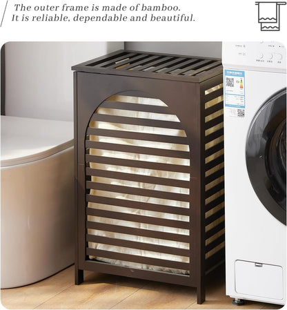 Laundry Hamper with Lid,Bamboo Large Waterproof Clothes Laundry Basket,Removable Washing Bags with Handles,clothes basket (Natural)