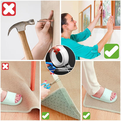 Double Sided Tape Heavy Duty,Removable Clear Nano Mounting Tape,Picture Hanging Adhesive Strips,Tough & Clear Weatherproof for Indoor/Outdoor Use,Perfect for Picture Hanging & Carpet-10FT